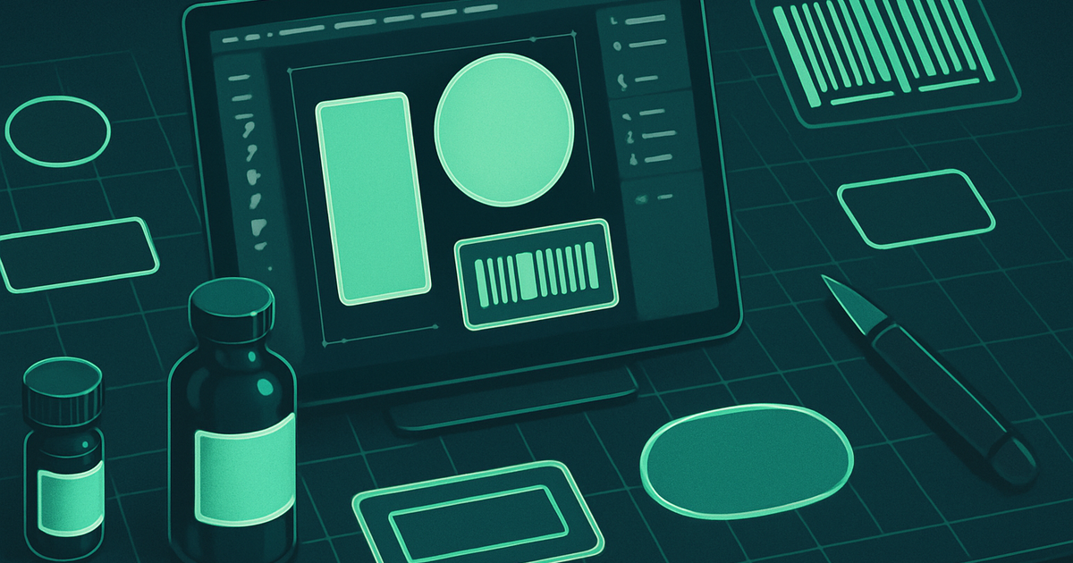 A label-design workspace illustration